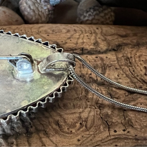 🔥Host Pick🔥Large Israel Eilat Stone Pendant Necklace Sterling Green Turquoise 2” - Picture 7 of 12